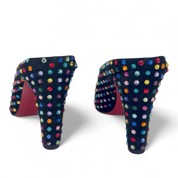 Rare CHRISTIAN LOUBOUTIN Veryvee Black Bedazzled Red Sole Mules Size 37 - Picture 17 of 17